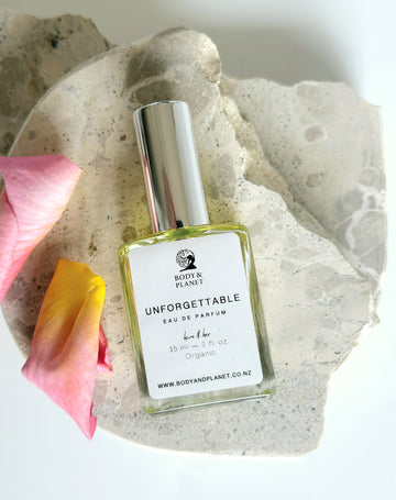 Organic unforgettable perfume with bergamot, lavender, sandalwood, rose, and vanilla - Body and Planet